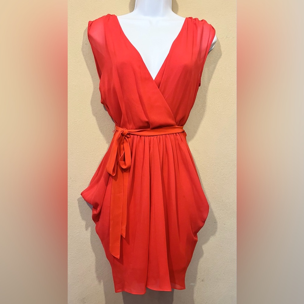 Bebe Firey Orange Draped Chiffon Dress